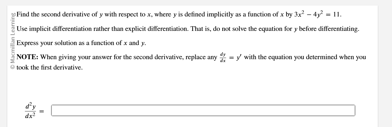 Solved ?5∞ ﻿Find the second derivative of y ﻿with respect to | Chegg.com