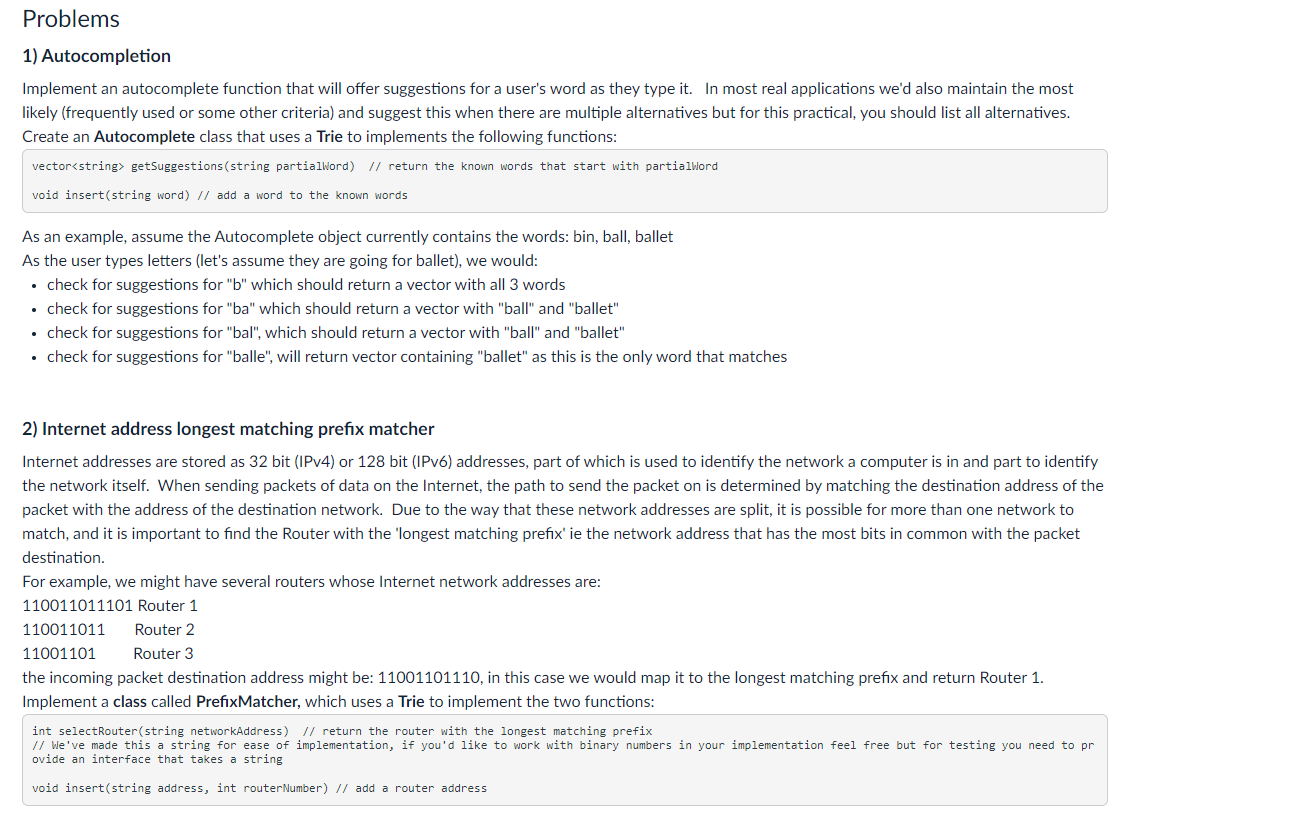 Solved Using C++ and Trie Pls Using C++ and Trie Using | Chegg.com