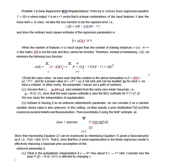 Problem 1 Linear Regression With Regularization Chegg Problem 1 Linear Regression With Regularization Chegg