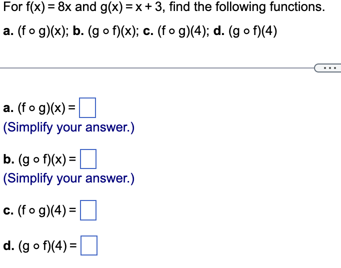 Solved For f(x)=8x and g(x)=x+3, find the following | Chegg.com