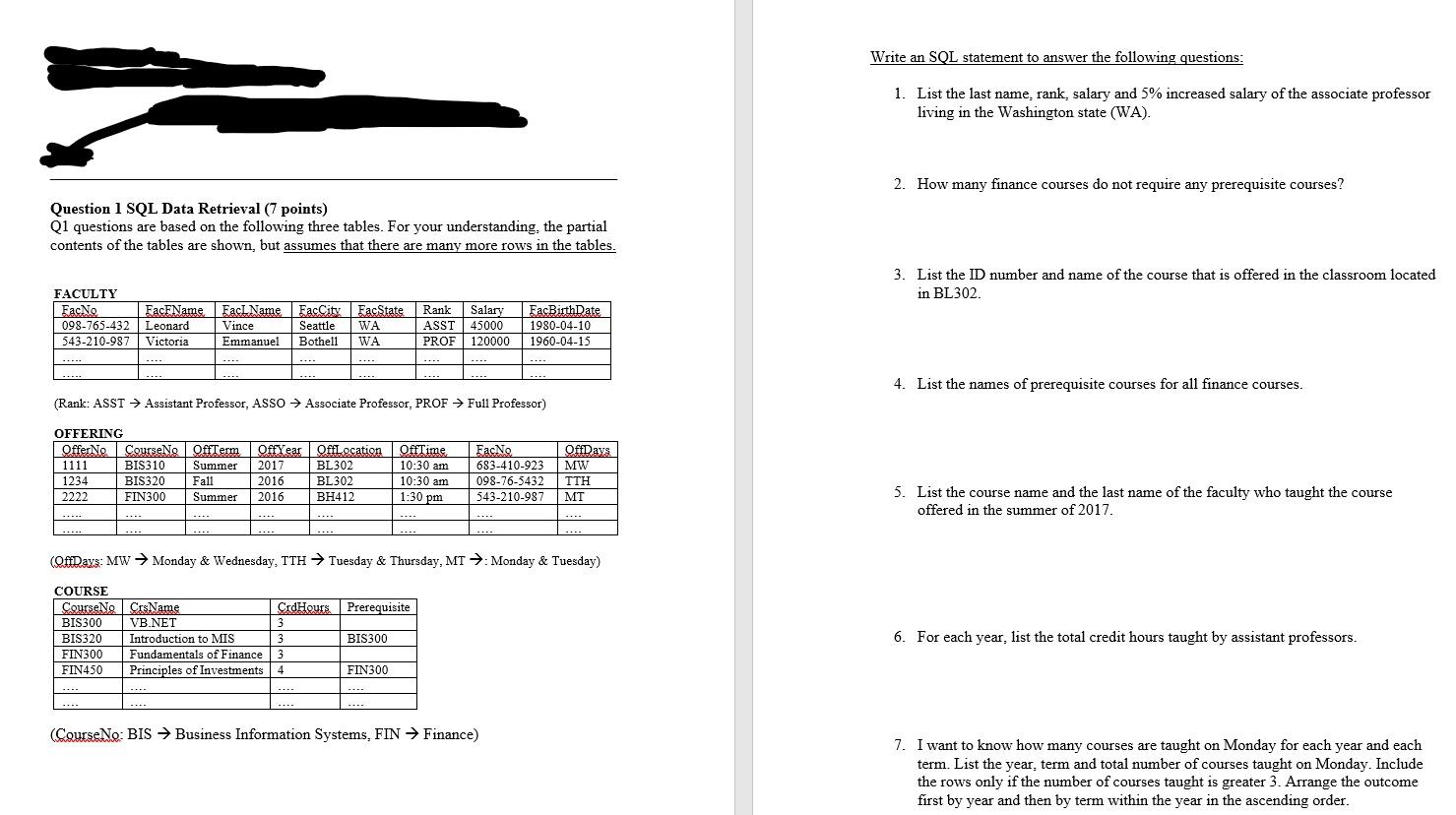 Solved Write an SQL statement to answer the following | Chegg.com