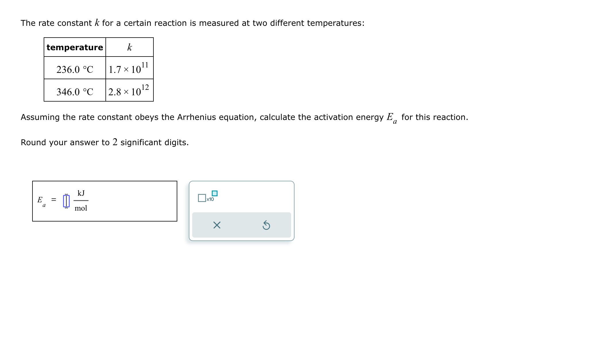Solved The rate constant k for a certain reaction is | Chegg.com