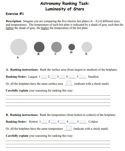 Solved Astronomy Ranking Task: Luminosity Of Stars Exercise | Chegg.com