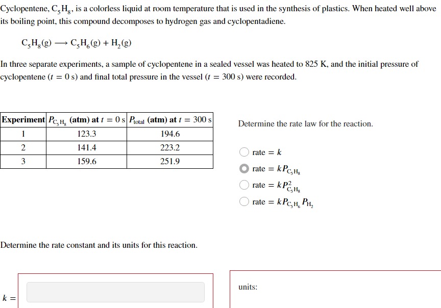 Solved Cyclopentene, C5H8, is a colorless liquid at room | Chegg.com