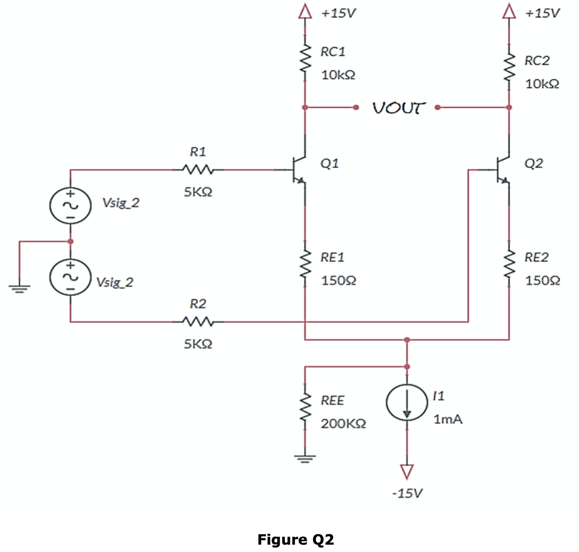 Solved The differential amplifier in Figure Q2 uses | Chegg.com