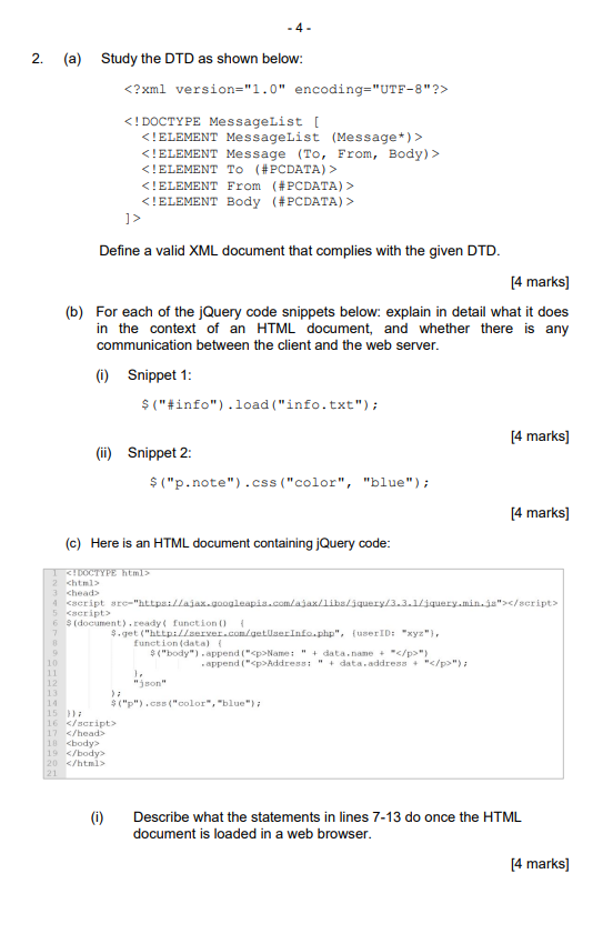 Solved 2. -4- (a) Study the DTD as shown below: ]> | Chegg.com