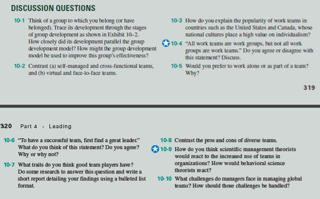 DISCUSSION QUESTIONS 10-1 Think of a group to which | Chegg.com