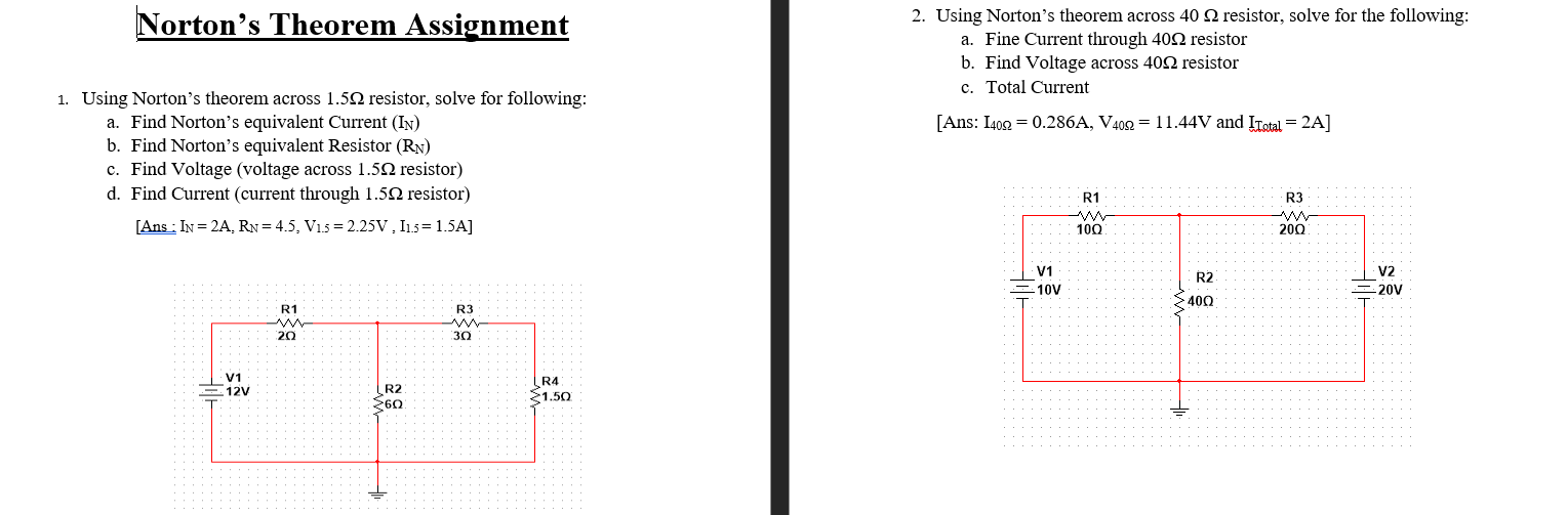 Solved Norton's Theorem Assignment 2. Using Norton's Theorem | Chegg.com