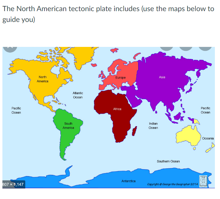 The North American tectonic plate includes (use the | Chegg.com