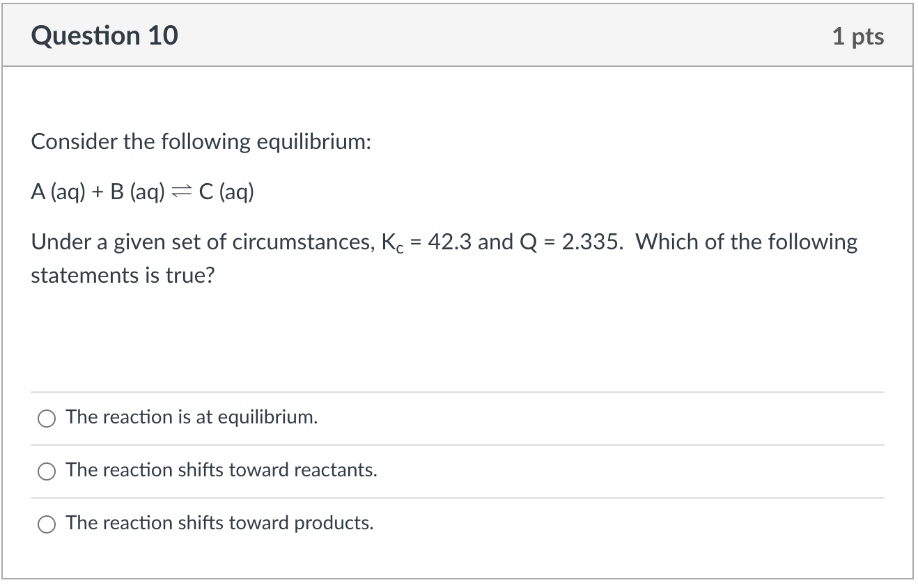Solved Question 9 1 pts Consider the following equilibrium: | Chegg.com