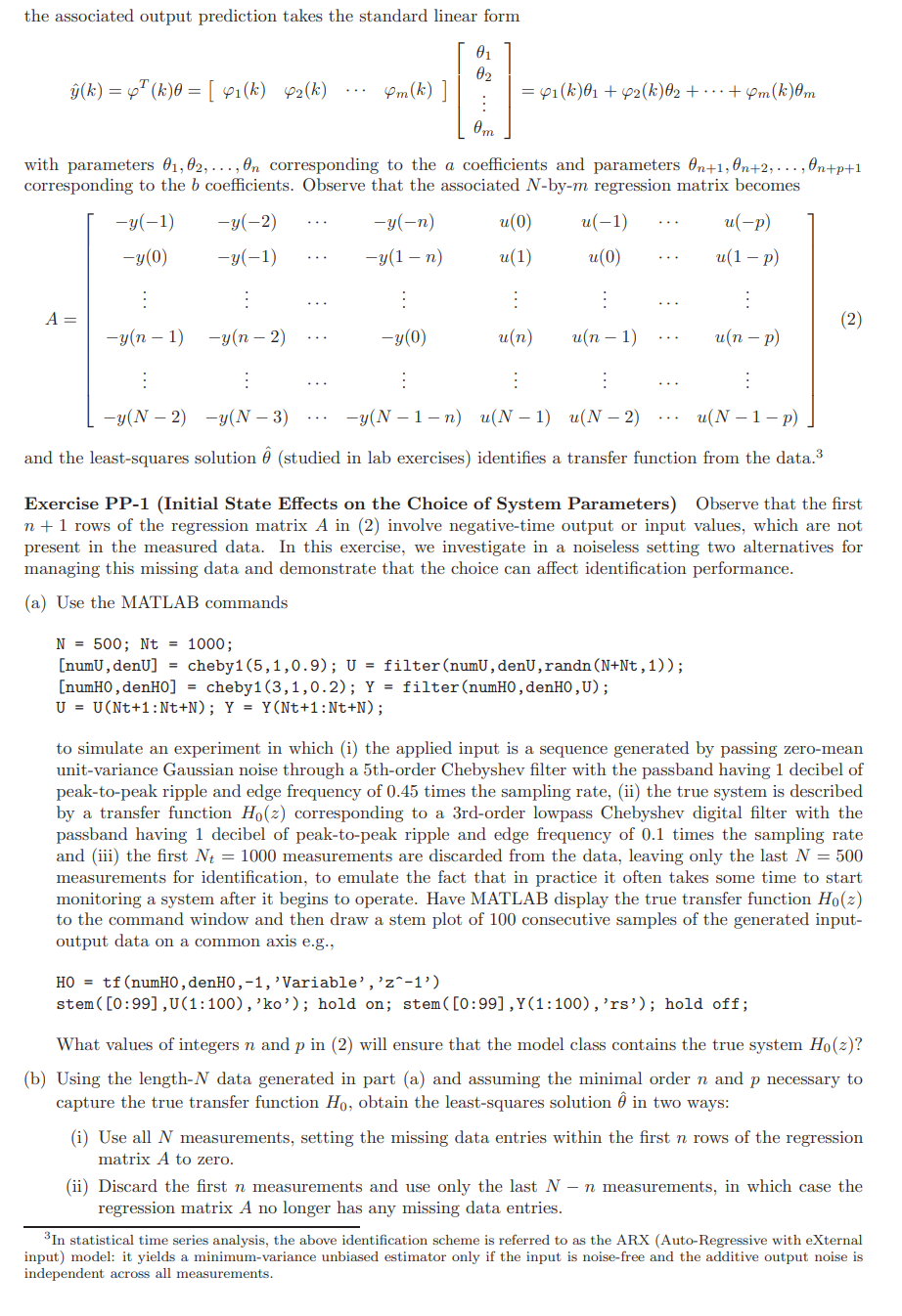 Solved Pre-Project Exercises: Identification of Linear | Chegg.com