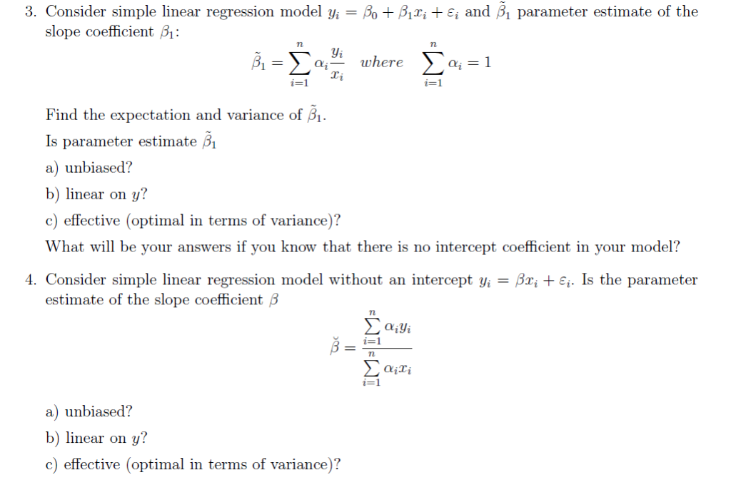 Solved 3. Consider simple linear regression model yī slope | Chegg.com