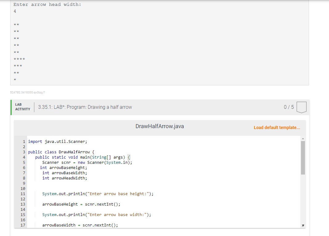 Solved This program outputs a downwards facing arrow | Chegg.com