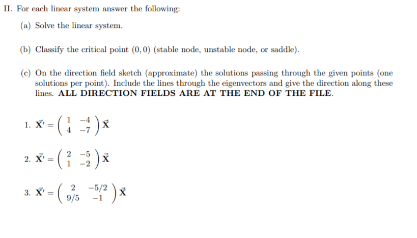 II. For each linear system answer the following: (a) | Chegg.com