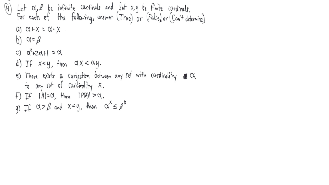 Solved 4 Let A Ss Be Infinite Cardinals And Let X Y Be Chegg Com