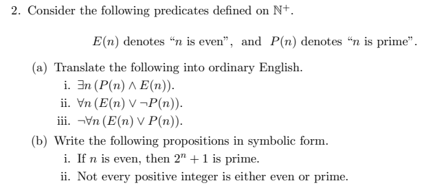 Solved 2 Consider The Following Predicates Defined On N 4198