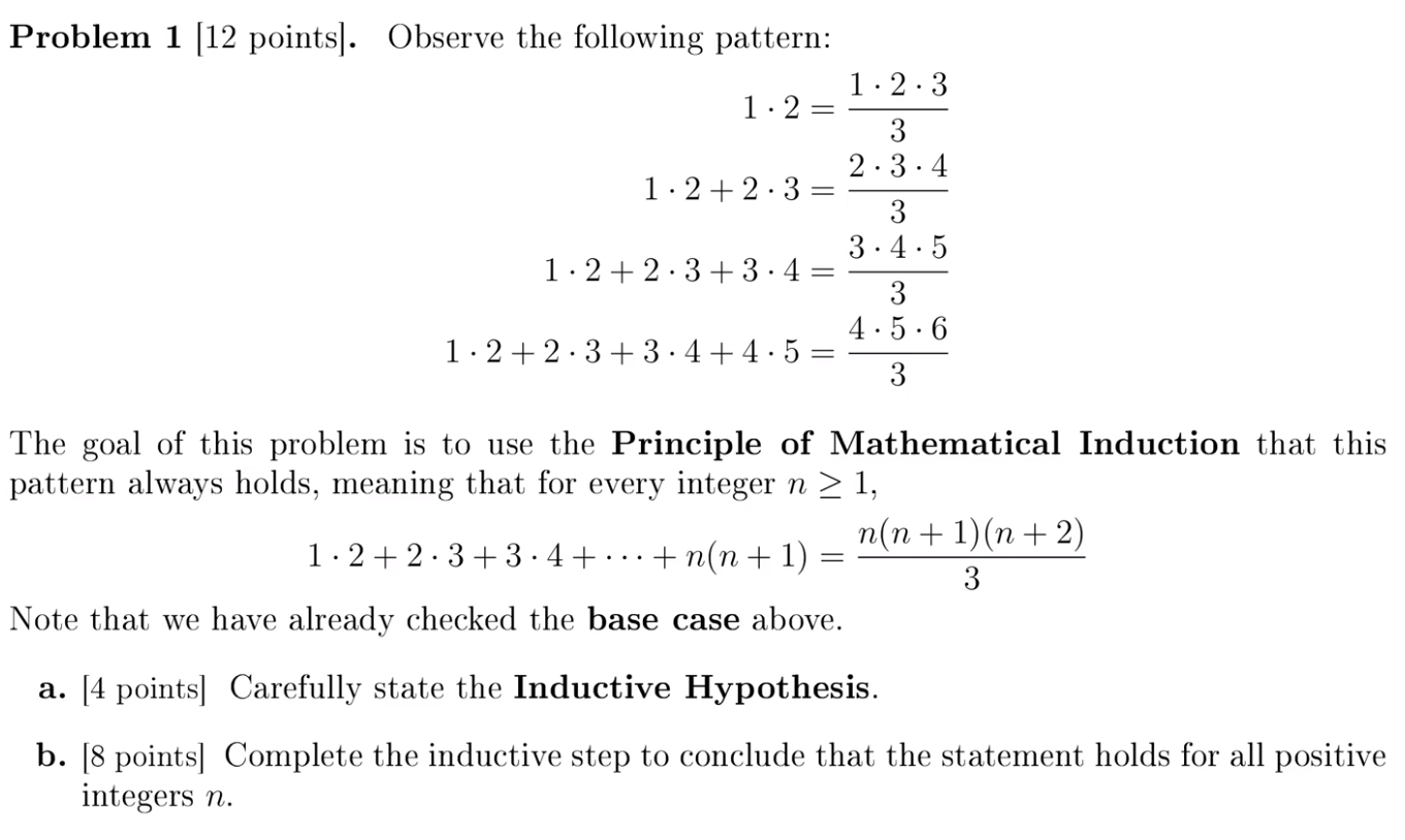 Solved Problem 1 (12 points). Observe the following pattern: | Chegg.com