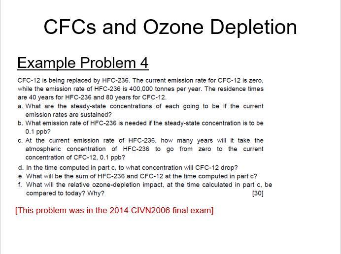 CFCs and Ozone Depletion Example Problem 4 CFC-12 is | Chegg.com
