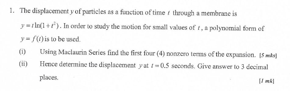 Solved 1. The displacement y of particles as a function of | Chegg.com