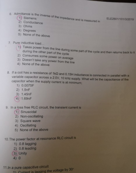 In a loss free rlc circuit the transient current is