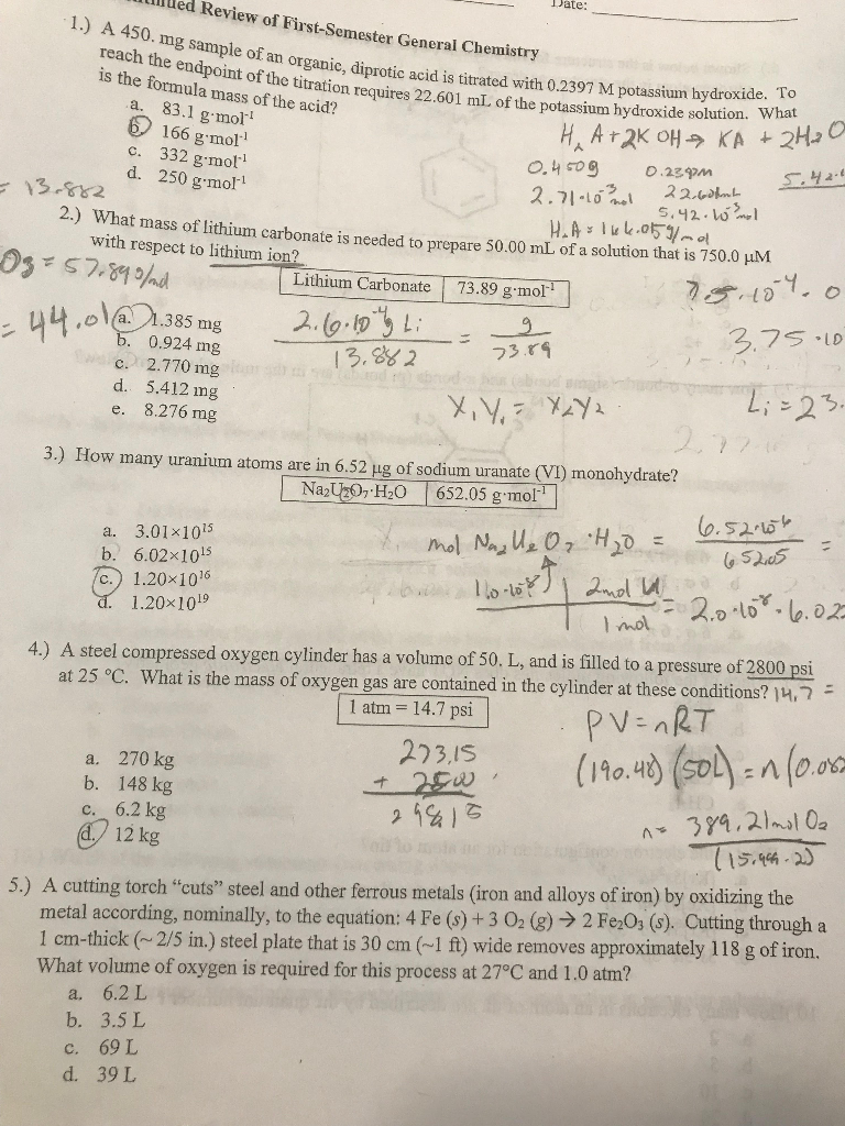 Solved Jate: ed Review of First-Semester General Chemistry | Chegg.com