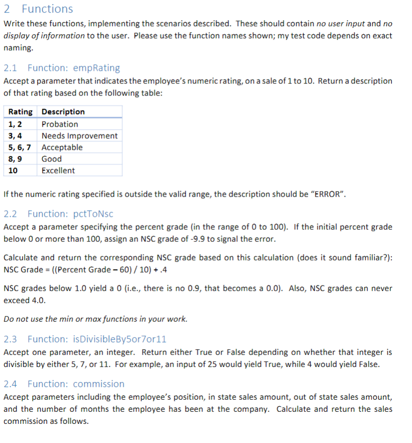 Solved 2 Functions Write these functions, implementing the | Chegg.com