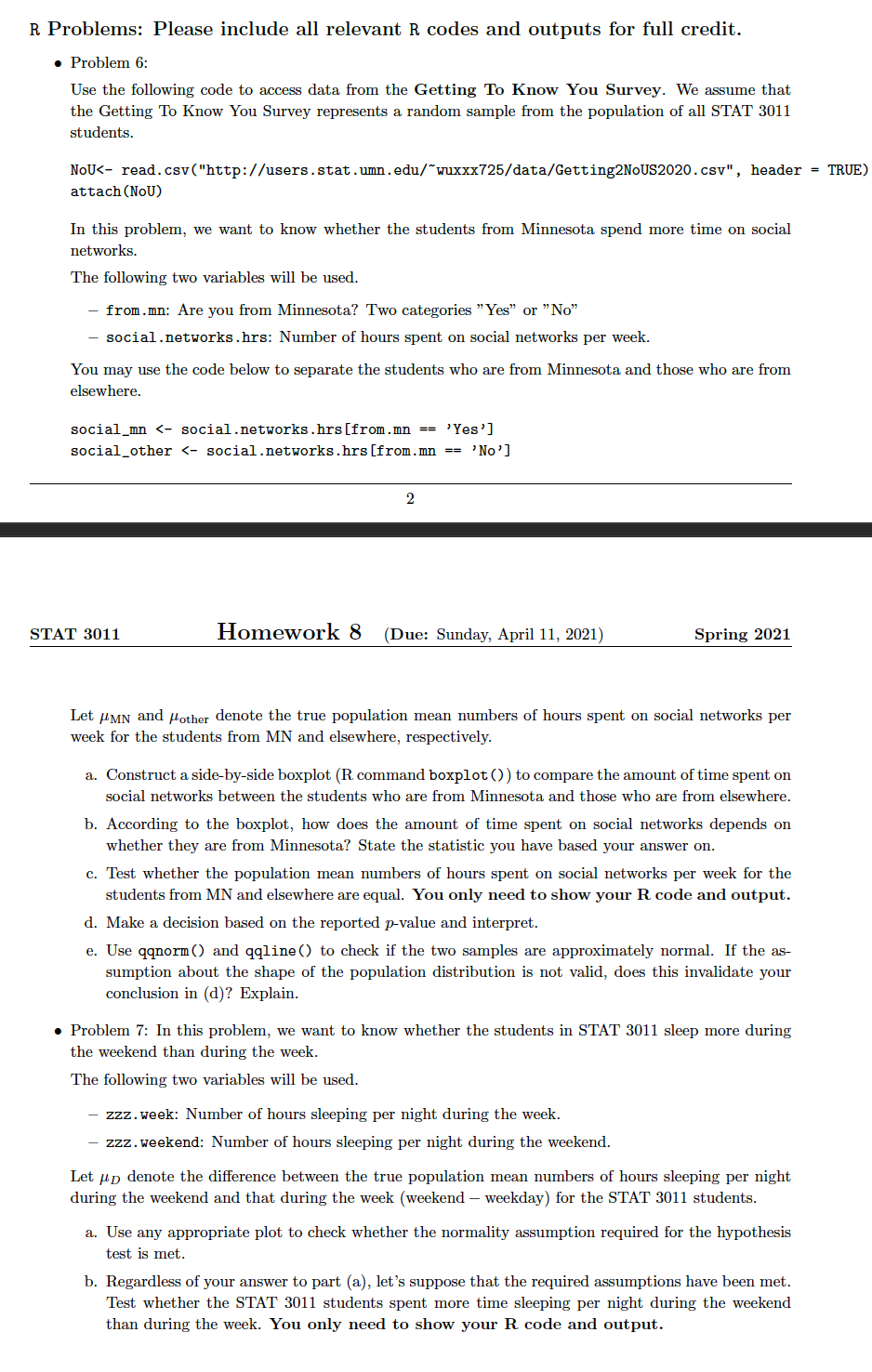R Problems: Please include all relevant R codes and | Chegg.com
