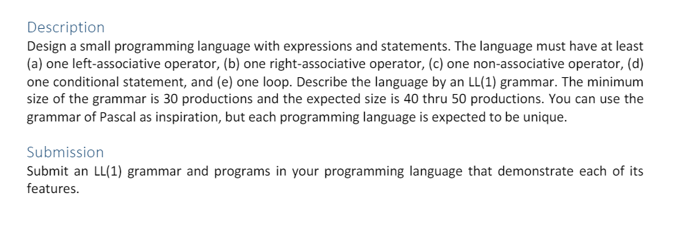 Description Design a small programming language with | Chegg.com