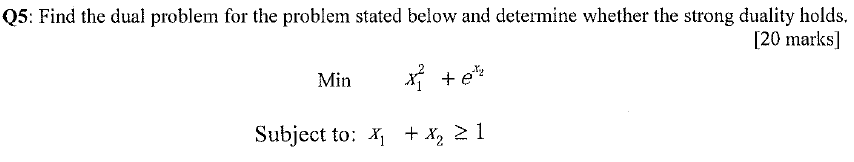 Solved Q5: Find the dual problem for the problem stated | Chegg.com