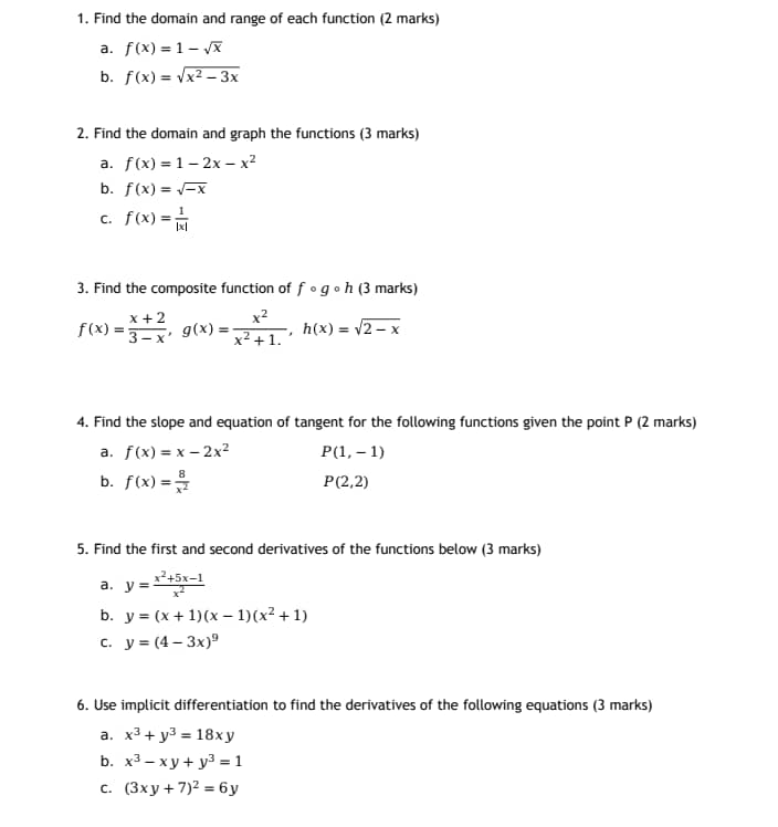 Solved 1. Find the domain and range of each function (2 | Chegg.com