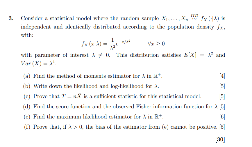 Solved Consider A Statistical Model Where The Random Sample | Chegg.com