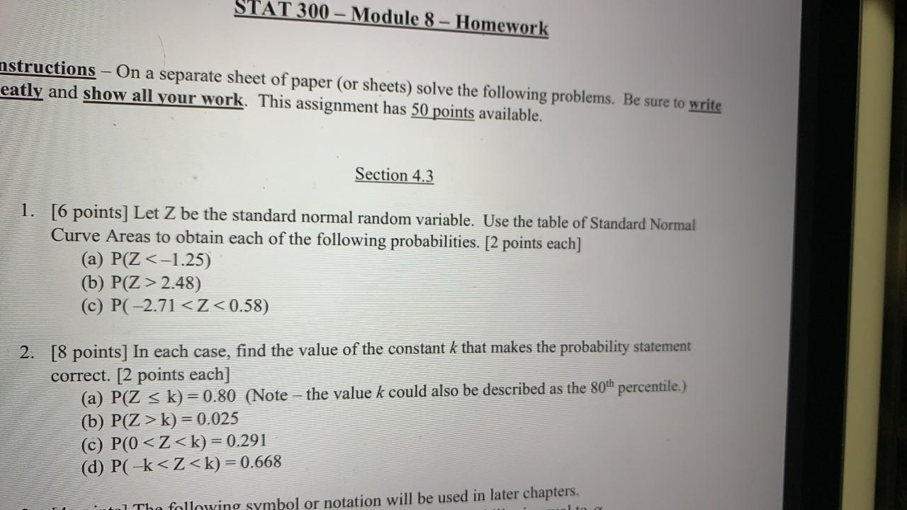 Solved STAT 300 - Module 8 - Homework nstructions - On a | Chegg.com