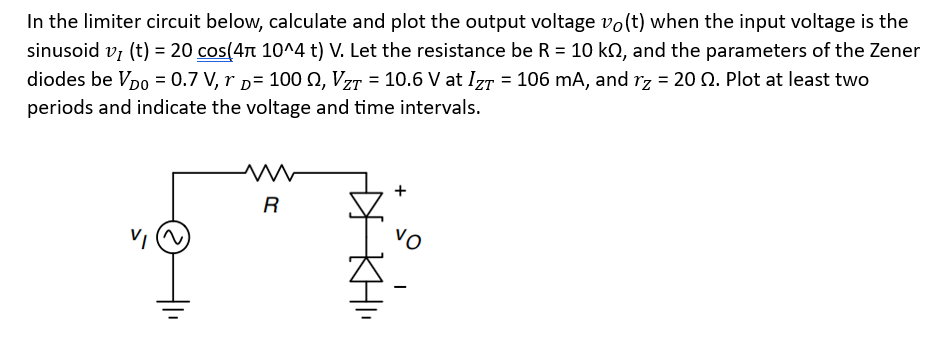 Solved In the limiter circuit below, calculate and plot the | Chegg.com