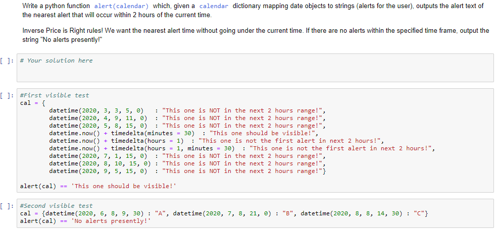 Solved Write a python function alert(calendar) which, given | Chegg.com