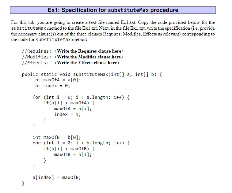 Solved Ex1: Specification for substituteMax procedure For | Chegg.com