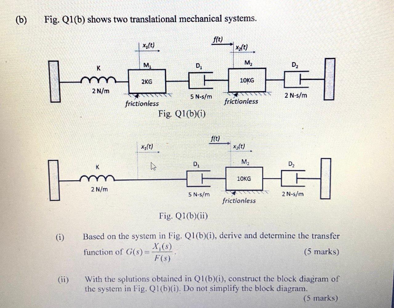 B) Fig. Q1(b) Shows Two Translational Mechanical | Chegg.com