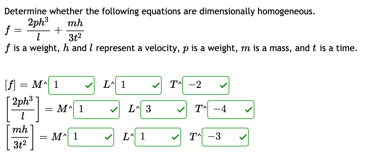 Solved Dimensionally homogeneous equations help