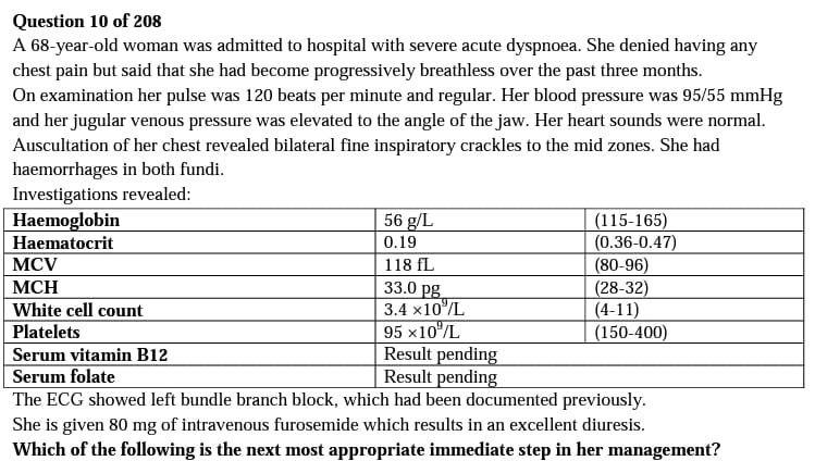Solved Question 10 of 208 A 68-year-old woman was admitted | Chegg.com