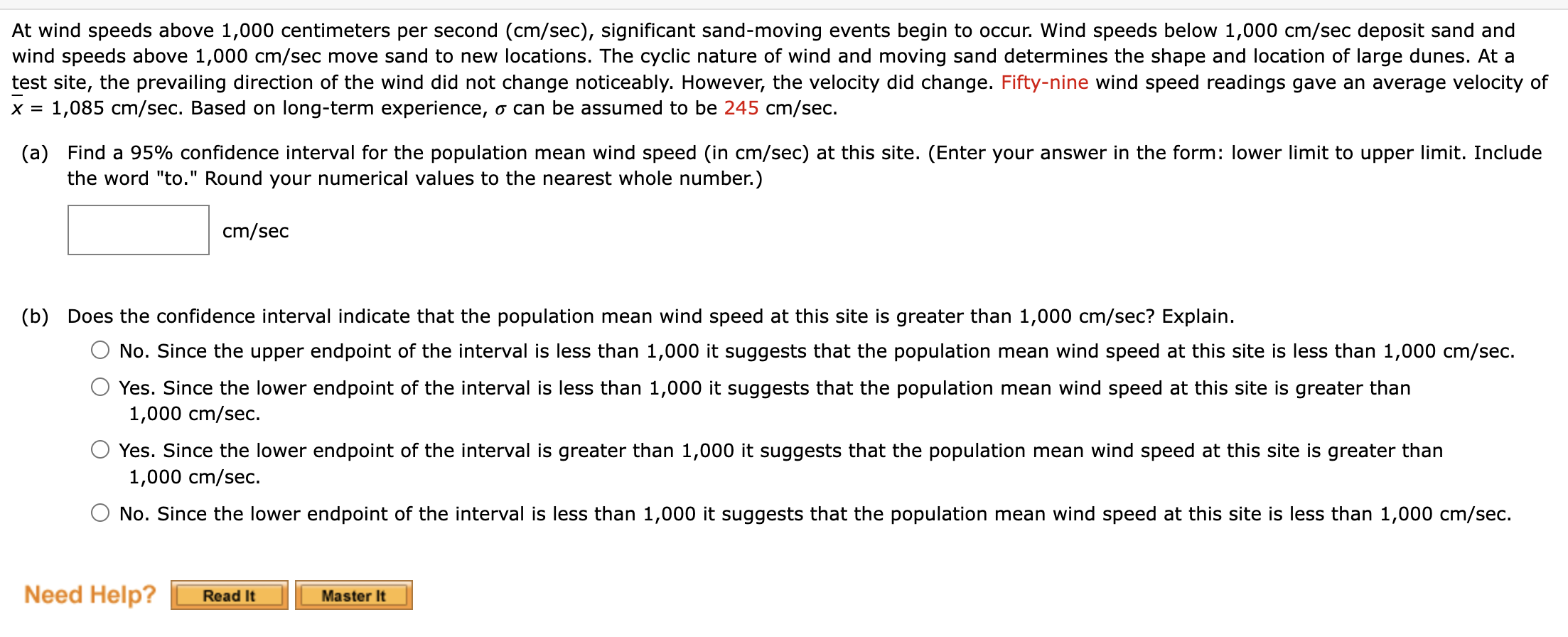 Solved At wind speeds above 1,000 centimeters per second