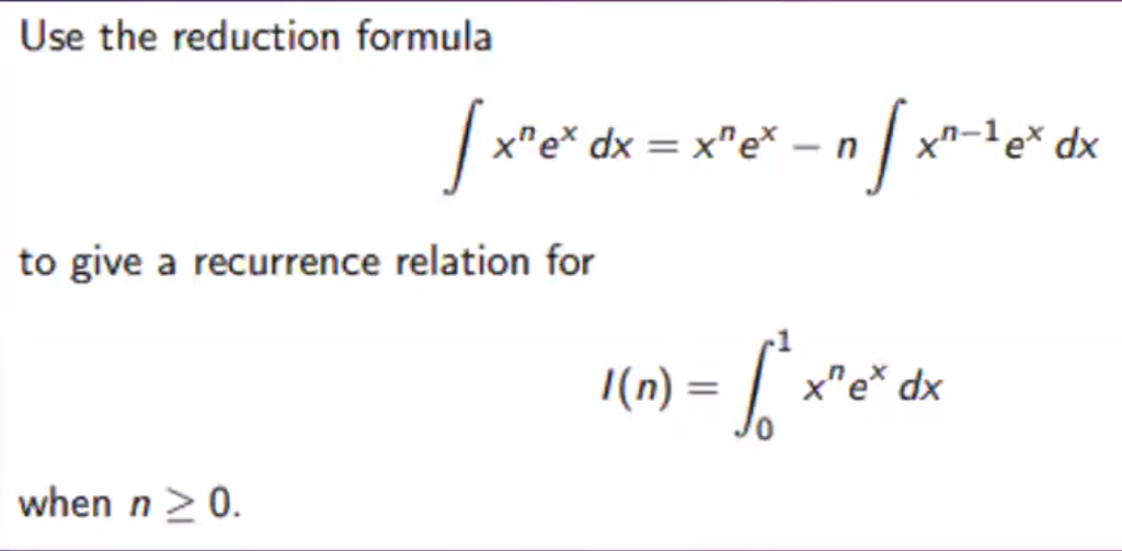 Solved Use the reduction formula | x*e* dx =X"e" - n / | Chegg.com