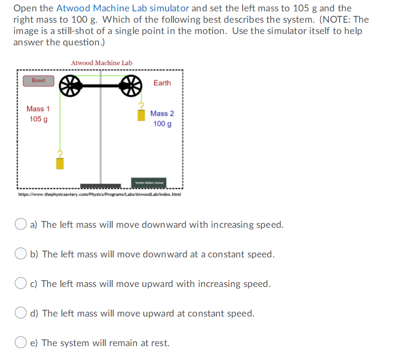 Solved Open The Atwood Machine Lab Simulator And Set The | Chegg.com