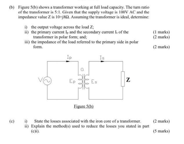 Solved (b) Figure 5(b) Shows A Transformer Working At Full | Chegg.com