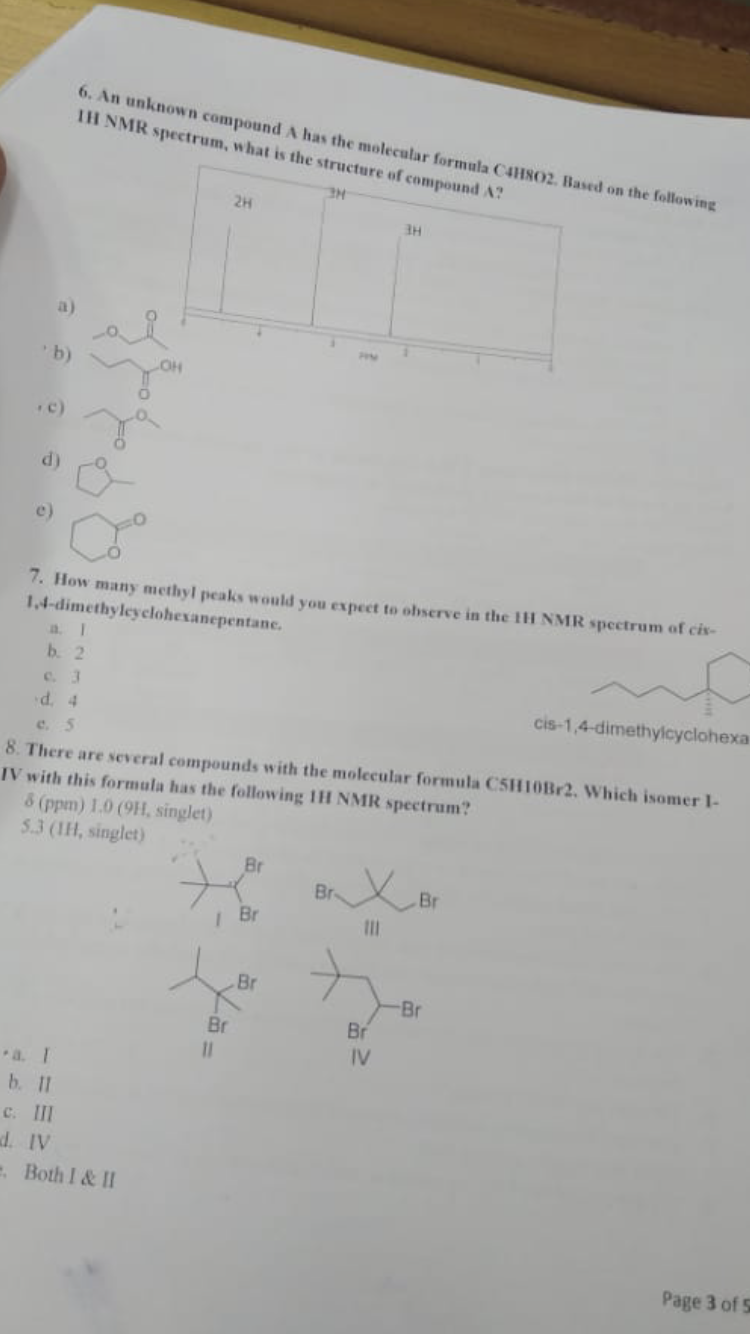 Solved 6. An unknown compound A has the molecular formula | Chegg.com