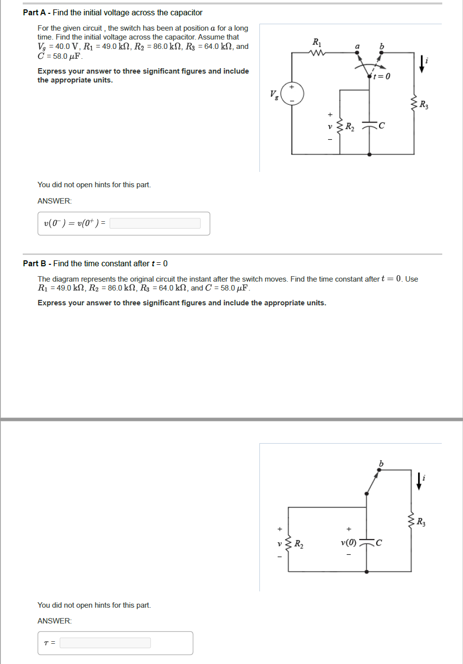 Solved Part A - Find The Initial Voltage Across The | Chegg.com