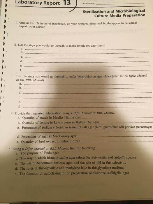 Solved Rio aos Cab Laboratory Report 14 Culture Transfer | Chegg.com