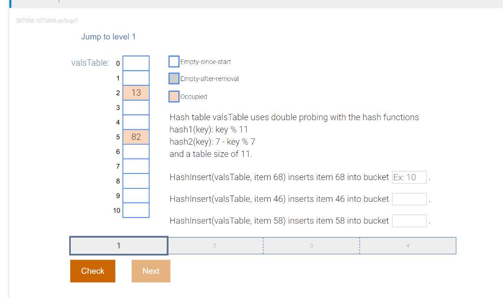 Solved Hash table valsTable uses double probing with the