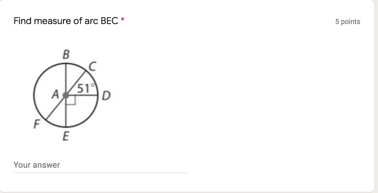 Solved Find measure of arc BEC * 5 points Your answer | Chegg.com