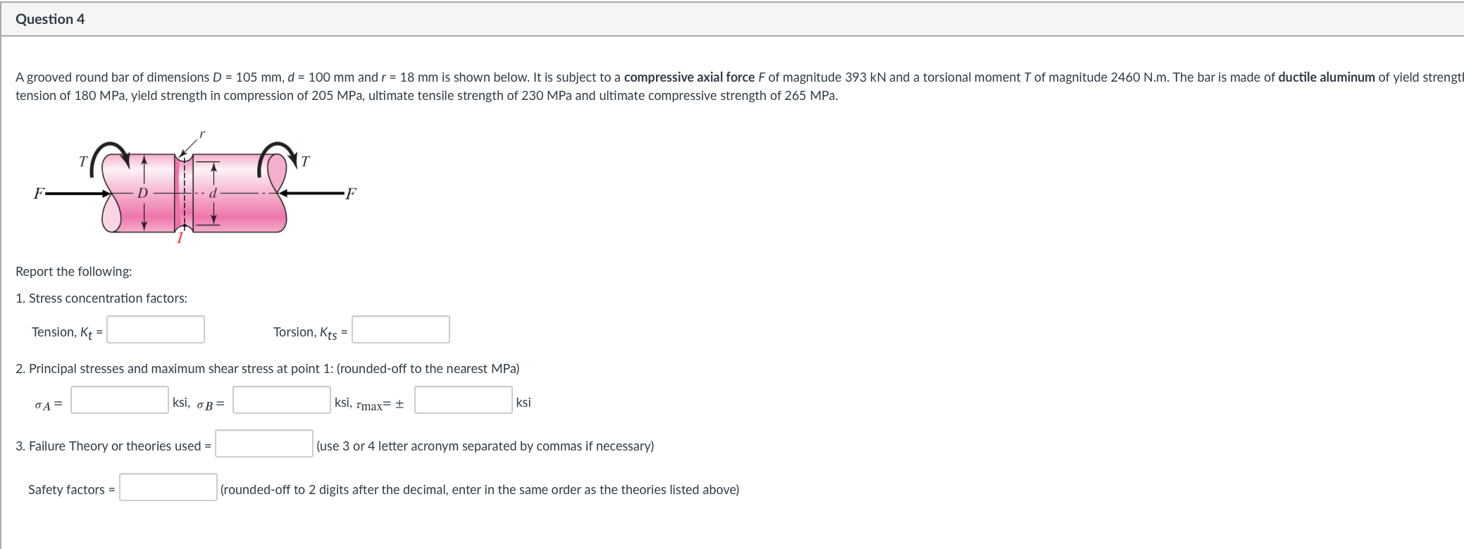 Solved Question 4 A grooved round bar of dimensions D = 105 | Chegg.com