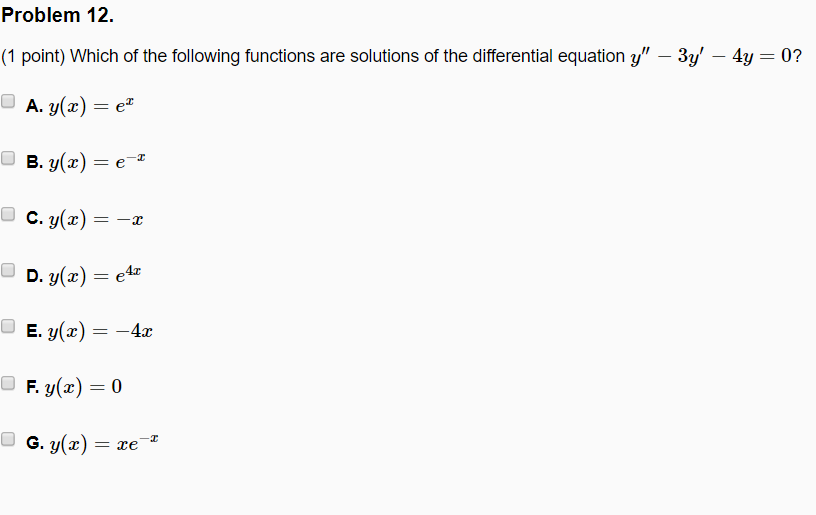 Solved Problem 12 (1 point) Which of the following functions | Chegg.com