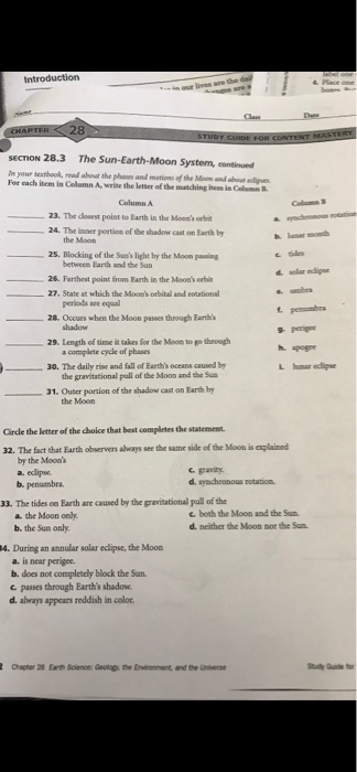 SECTION 28.3 The Sun-Earth Moon System,i the Moon by | Chegg.com